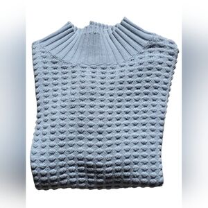 French Connection Mozart Light Blue Mockneck Popcorn MocCotton Sweater Size S